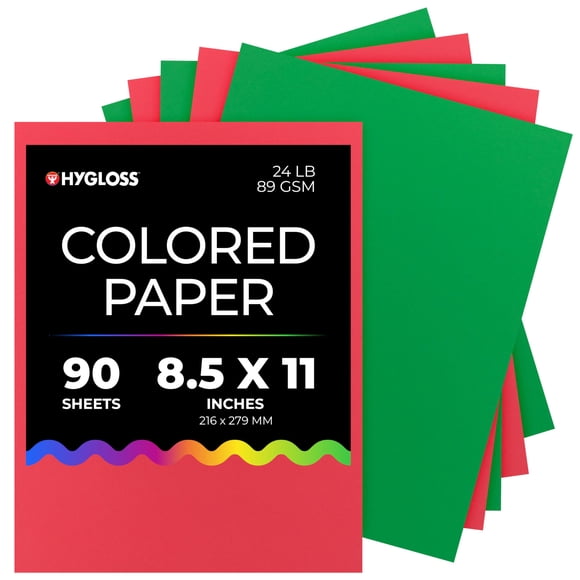 Papel de colores Hygloss, 90 hojas, 22 x 28 cm, 89 g/m², rojo y verde