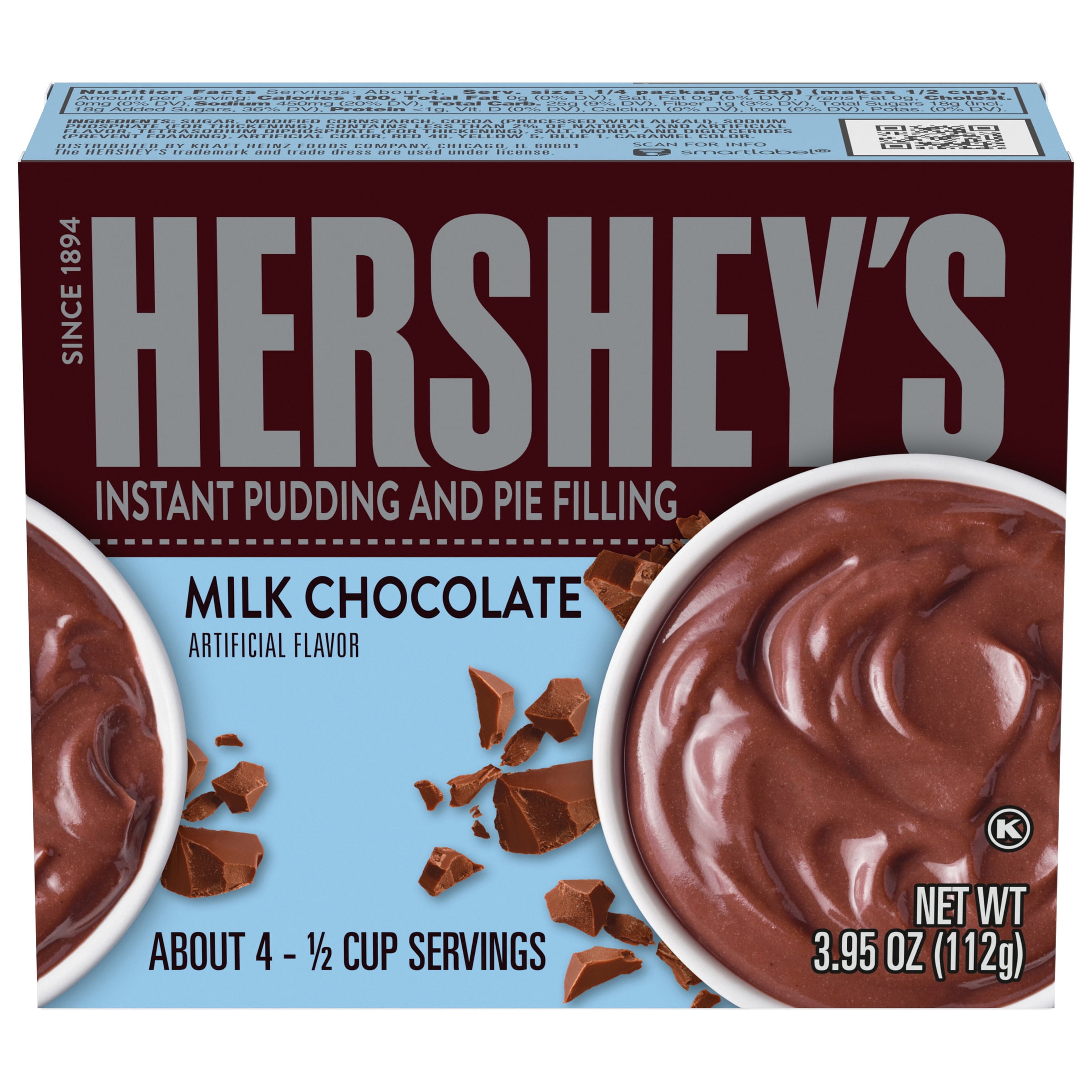 Hershey's Milk Chocolate Instant Pudding and Pie Filling, 3.95 oz Box