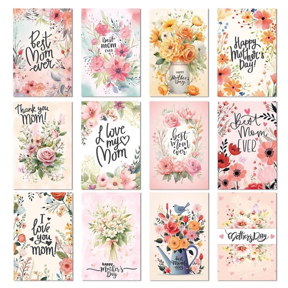 AOOOWER 12pcs Colorful Postcards Set with Envelopes Handmade Mother's Day for Mom Grandmothers Festival Holiday Cards