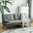 thumbnail image 3 of Gymax Convertible Folding Futon Sofa Bed Fabric w/2 Cup Holders Light Gray, 3 of 10