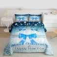 thumbnail image 3 of Feelyou Bowknot Ribbon Queen Comforter Set for Kid, Christmas Snowflake Bedding Sets, Blue Sequin Print Reversible Bedding Comforter Set, Ultra Soft Home Decor, 3 Pieces, 3 of 8