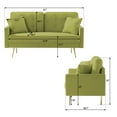 thumbnail image 4 of Modern Loveseat Couch, 61”Mid-Century Velvet Upholstered Sofa, 2 Seater Sofá Chairs with Golden Metal Tapered Legs, 2 Toss Pillows for Home Office Apartment Small Spaces, Olive Green, 4 of 8