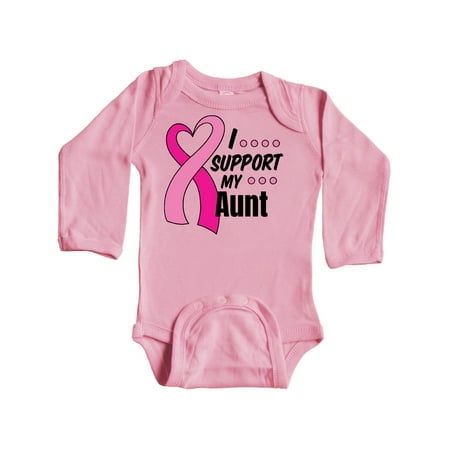 

Inktastic Breast Cancer Awareness I Support My Aunt with Pink Ribbon Gift Baby Boy or Baby Girl Long Sleeve Bodysuit