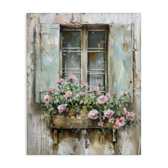 Stupell Industries French Country Window Floral Painting Wrapped Canvas Canvas Art Print Wall Art, 16 x 20