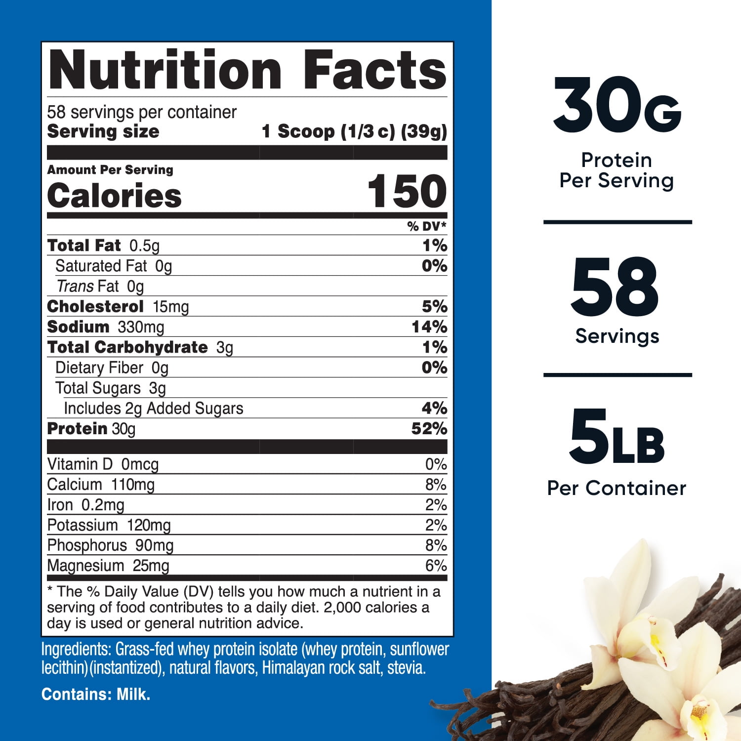 Nutricost Grass-Fed Whey Protein Isolate Powder (Vanilla) 5LBS - Non-GMO, Gluten Free