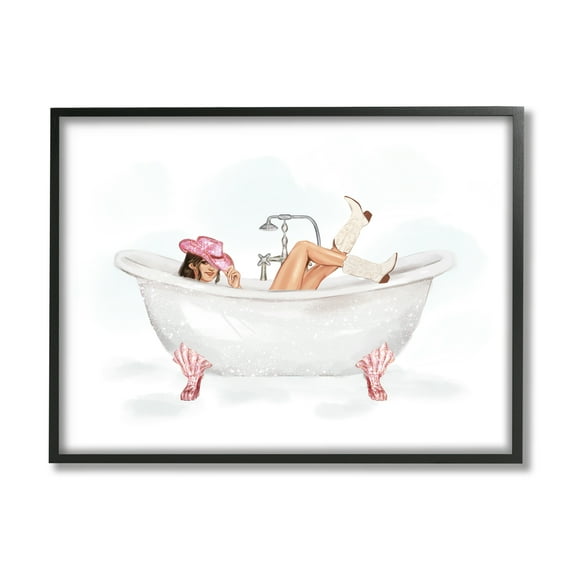 Stupell Industries Glam Cowgirl in Tub Typography Painting Black Framed Art Print Wall Art, 14 x 11