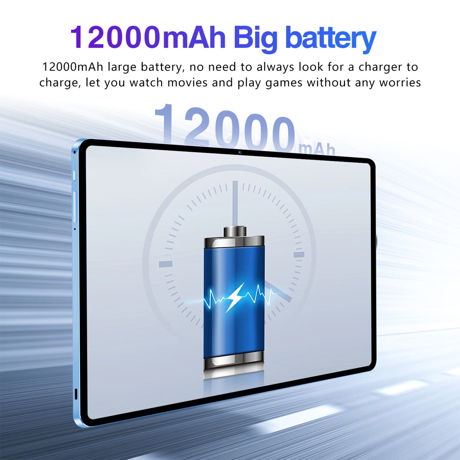 10.1-Inch Android 13 Tablet PC with 2K Display, 2.4G/5G WiFi, Bluetooth, Dual SIM, 16MP+32MP Camera, 2GB+16GB, 256GB Expandable, 12000mAh Battery
