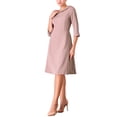 thumbnail image 4 of Hobemty Women's Peter Pan Collar Dress 3/4 Sleeve A Line Elegant Wear to Work Dresses 2XL Grey Pink, 4 of 5