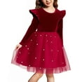 thumbnail image 2 of Mercatoo Toddler Girls Christmas Dress 2 Piece Velvet Sequin Tulle Layered Long Sleeve 𝐑uffle Skirt Kids Holiday Part𝐲 Dresses, 2 of 7