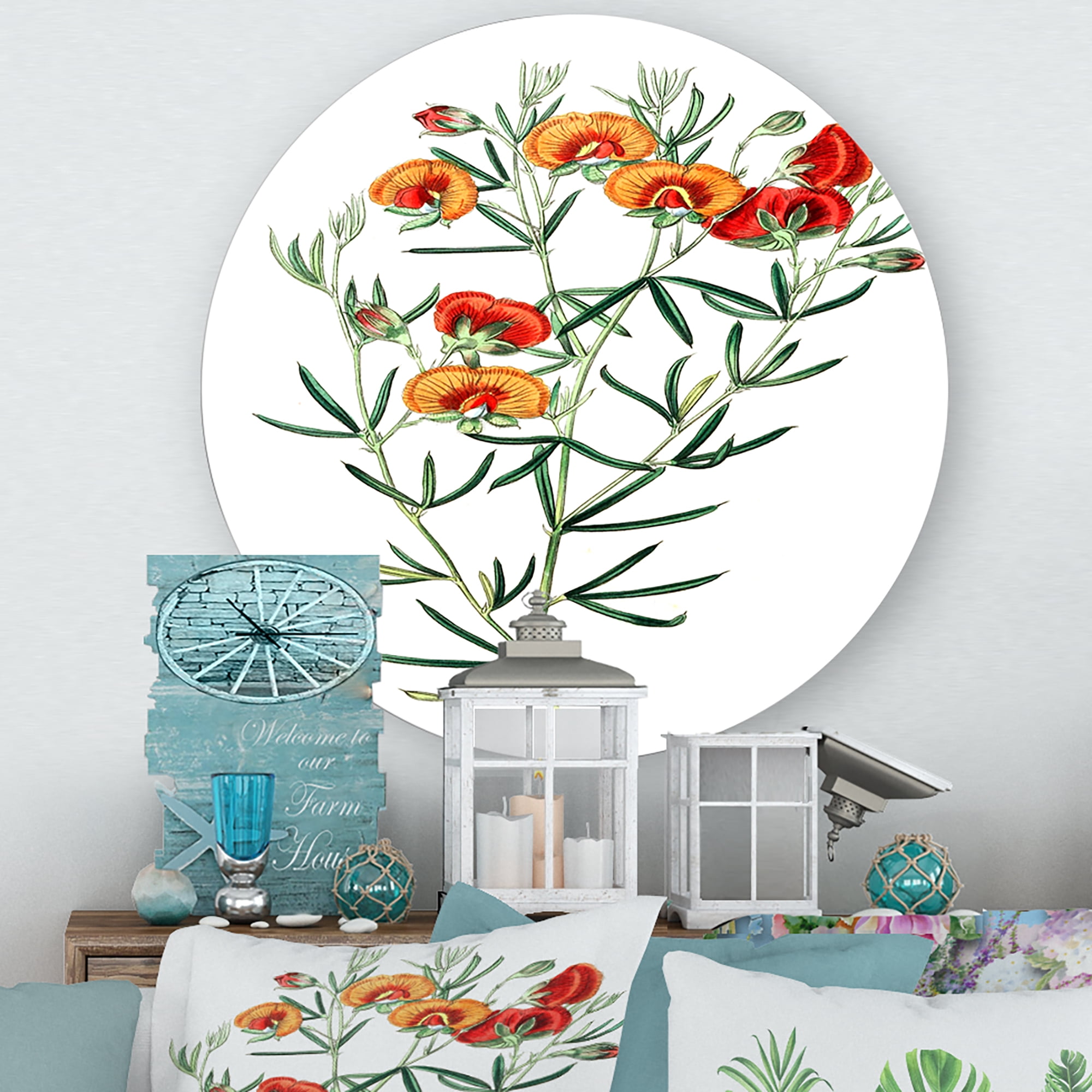Designart 'Ancient American Flora VIII' Traditional Circle Metal Wall Art 11x11 - Disc of 11