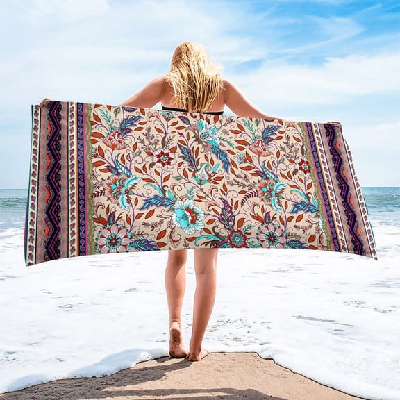 LYEAA Oversized Beach Towels Microfiber 75x150cm Sandproof Shawl Sweat Towel Multi-Purpose Towel Bohemian Beach Mat Lightweight Beach Blanket for Travel Vacation Swimming Pool