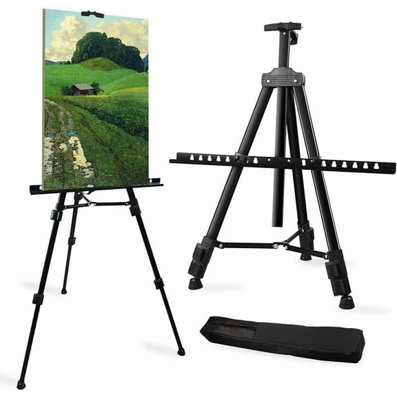 Art Artist Easel Stand for Sign,Metal Tripod Adjustable Easels for Painting Canvases Height from 21" to 66" with Reinforced Triangle,Carry Bag for Table-Top/Floor Drawing and Displaying,Black