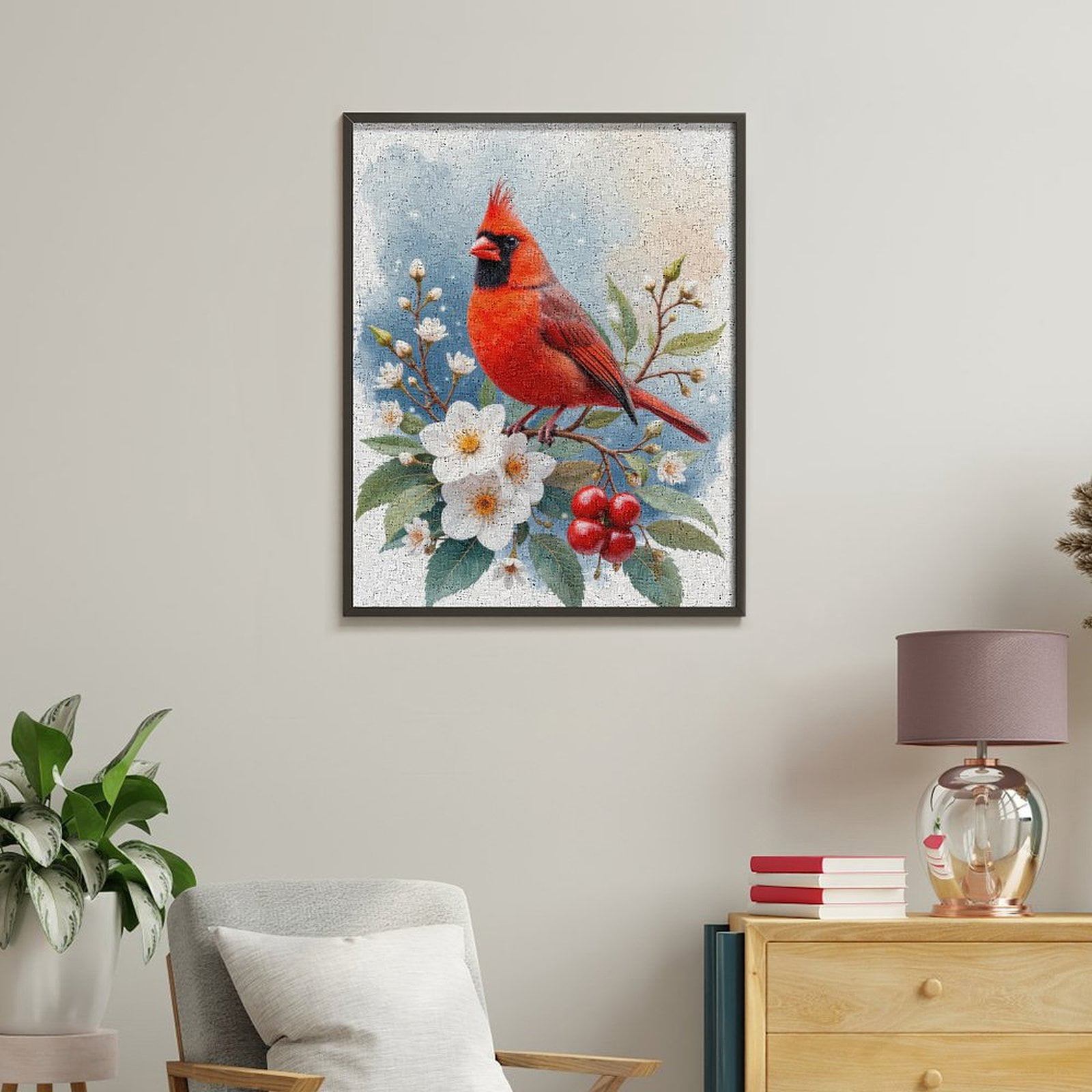 Paint By Numbers Kit for Adults Beginner - Red Bird Blooming Branch Art DIY Canvas Painting Kits for Adults, Frameless Paint By Number for Adults for Home Wall Decor 16x20 Inch