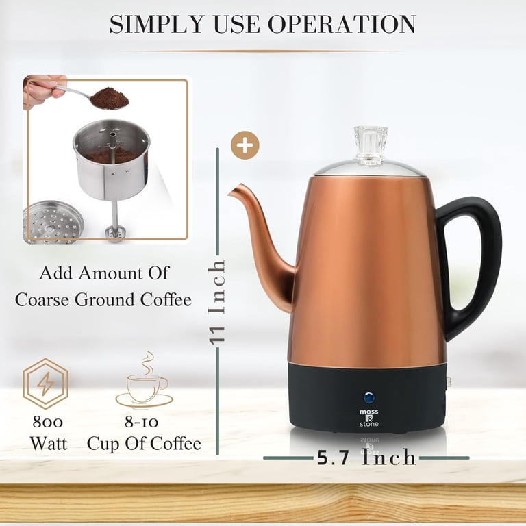 Moss & Stone Percolator Coffee Pot Electric 10 Cup, Stainless Steel Coffee  Maker, Coffee Percolator Electric With Keep Warm Function, 10 Cups ...