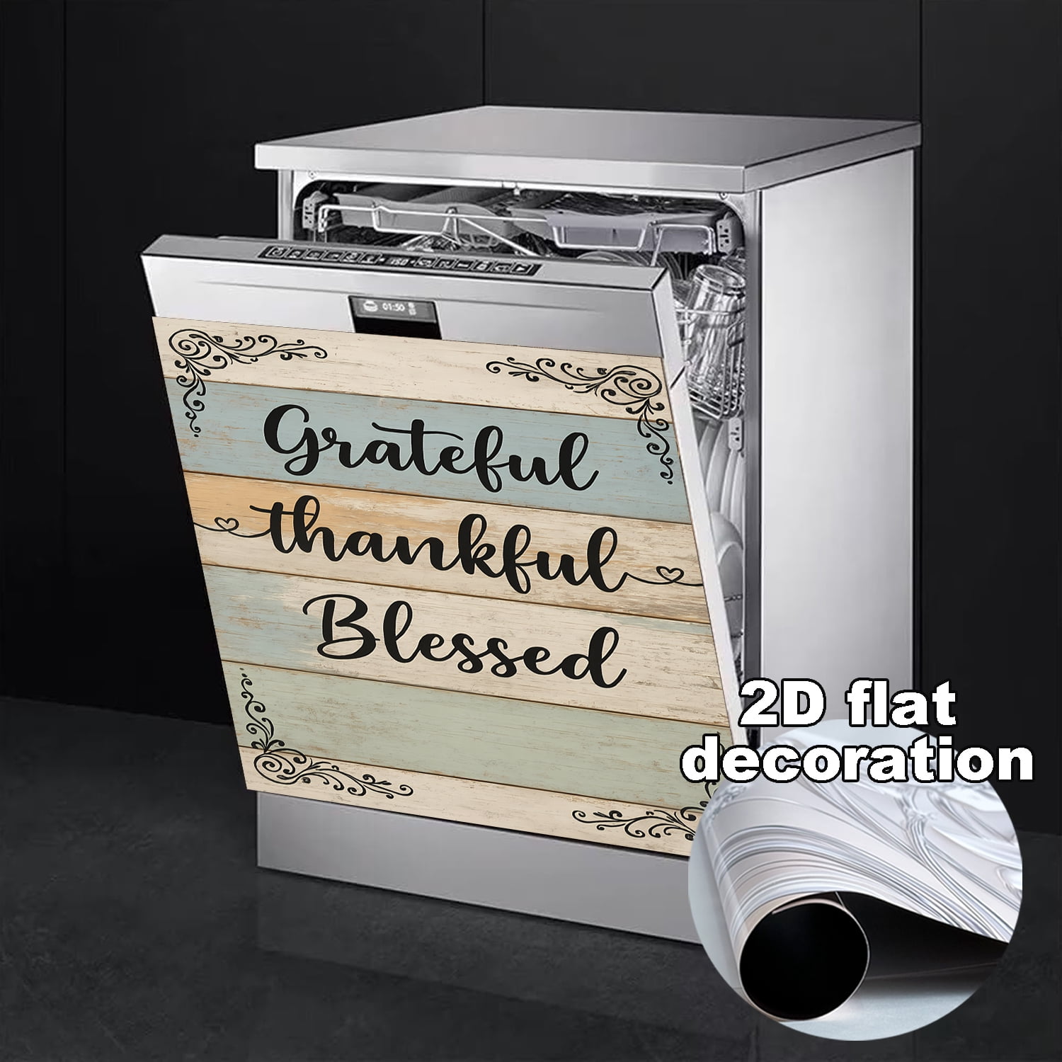 Wood Grain Blessings Dishwasher Magnet Cover, Dishwasher Front Door Decoration, Kitchen Decoration, Kitchen Dishwasher Decal, Refrigerator Panel, Magnetic Dishwasher Sticker 23 X 25.6 Inch