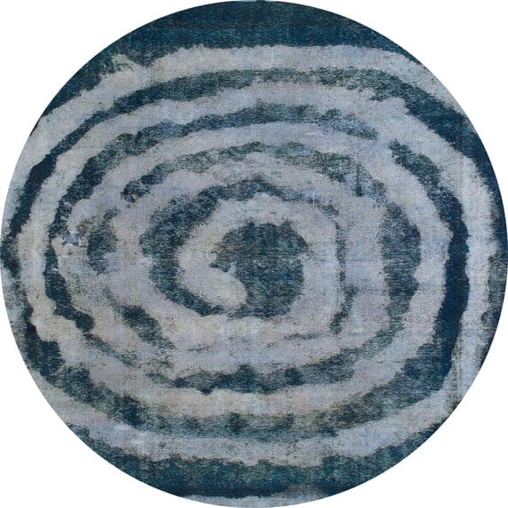 Ahgly Company Machine Washable Indoor Round Abstract Columbia Blue Area Rugs, 5' Round