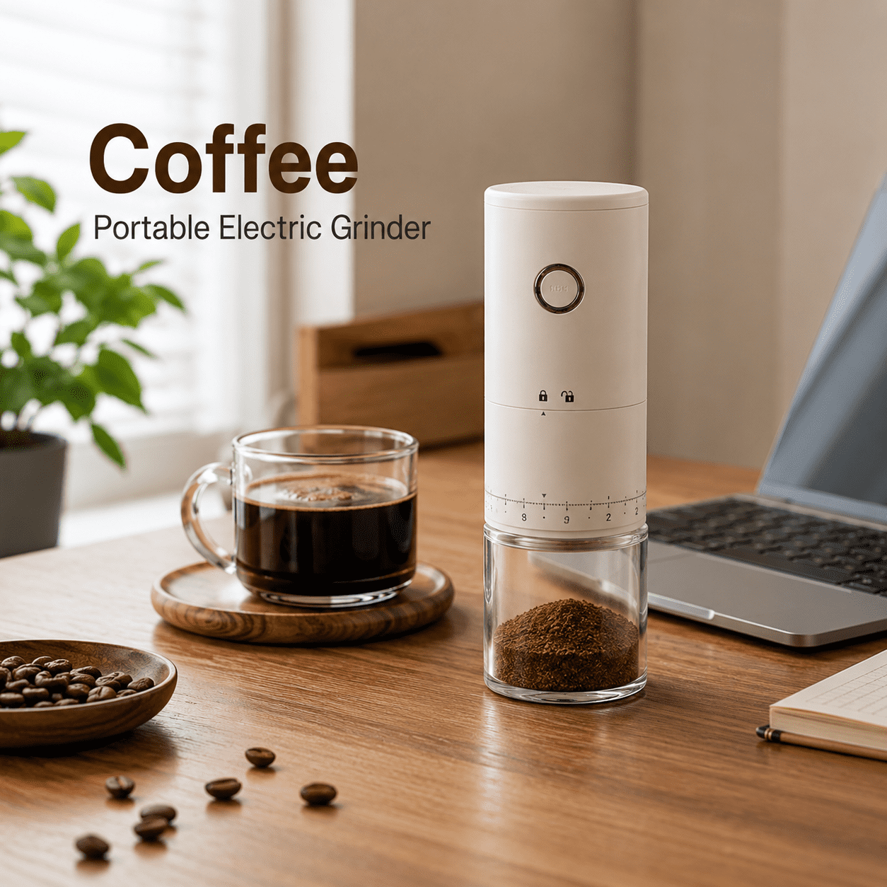 Portable Electric Coffee Grinder with 38 Adjustable Settings, USB Rechargeable Burr Mill with 1500mAh Battery, 304 Stainless Steel 25g Capacity Bean Grinder for Travel, Office and Camping