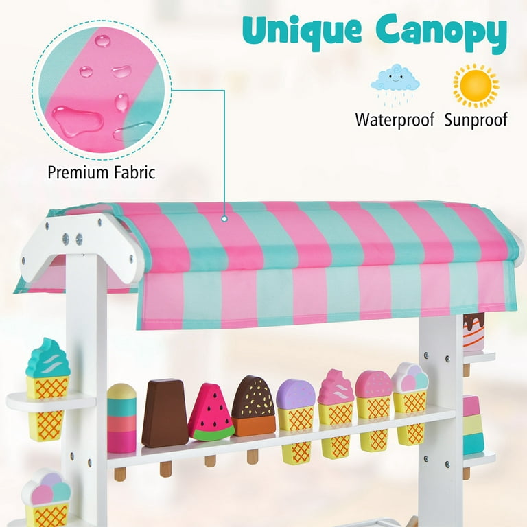 Costway Kid's Ice Cream Cart Food Trunk Play Toy Set with Display