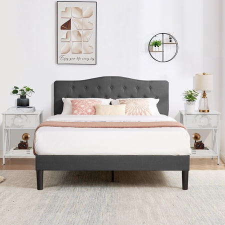 VECELO 3-Piece Bedroom Sets Upholstered Bed Frame and 2 Nightstand