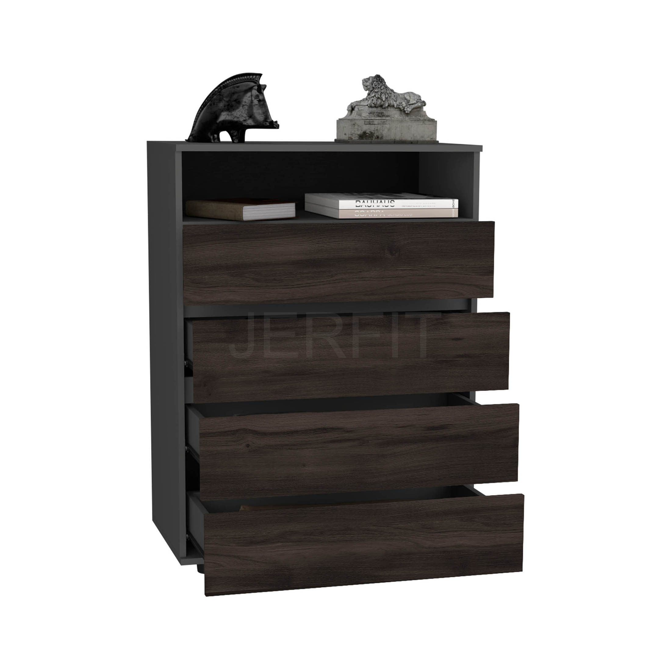 JERFIT 4-Drawer Dresser, Modern Gray Chest of Drawers with Large Storage, Compact Bedroom Furniture for Small Spaces