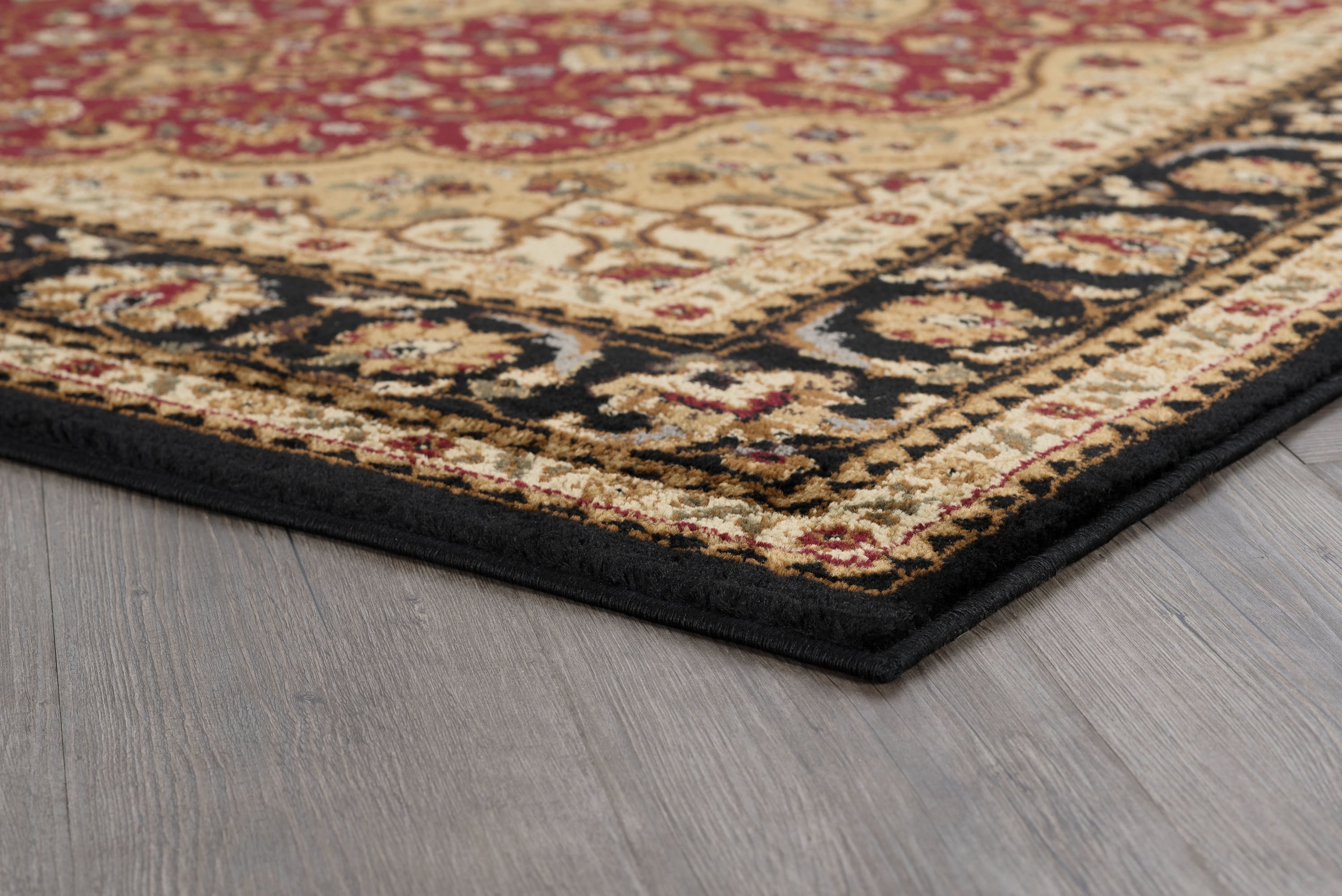 Traditional 5x7 Area Rug (5' x 7') Oriental Red, Black Living Room Easy to Clean