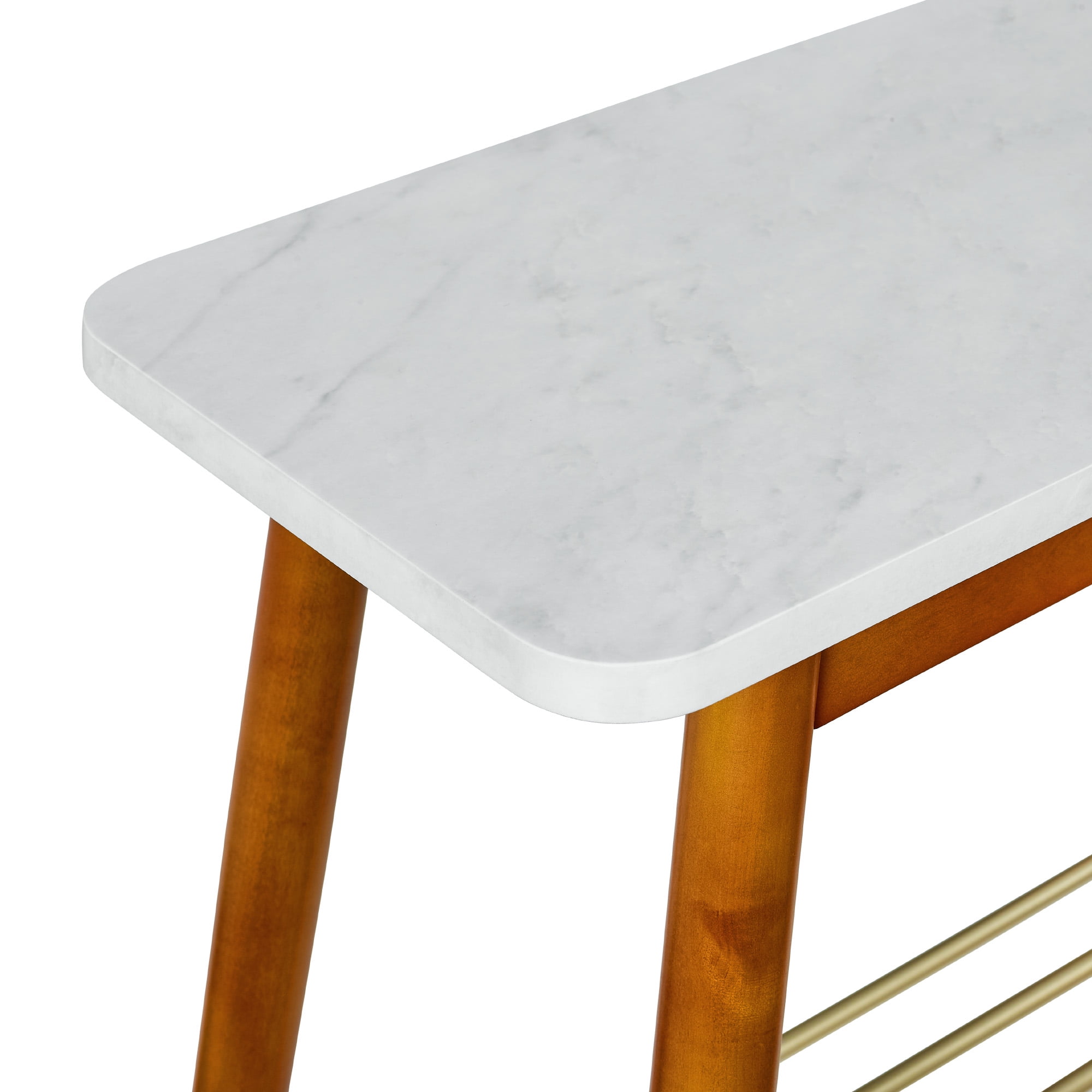 Manor Park Mid Century Modern End Table, White Faux Marble/Acorn