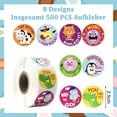 thumbnail image 1 of Reward Stickers for Kids, 8 Unique Animal Motivational Designs, Ideal Classroom Rewards, Bright Colors, Safe Material, Easy To Use, Perfect for Teacher Supplies, Potty Training, 500 Pieces, 1 of 7