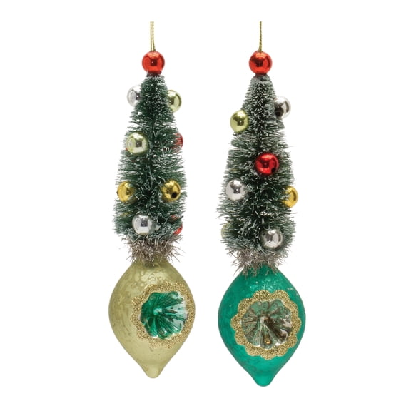 Pine Tree Reflector Drop Ornament Set of 12
