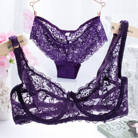 

New Women Lace Gauze Bra Sets Push Up 3/4 Cup Hook-and- Eye Breathable Ultra-thin bra Lingerie Underwear With Brief