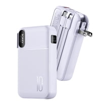 RORRY Portable Charger with Built-in Cables 10000mAh and AC Wall Plug , 22.5W Fast Charging Power Bank for iPhone 17/16/15, Samsung Galaxy , Pixel, iPad – Purple