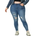 thumbnail image 1 of Unique Bargains Women's Plus Size Stretch Mid Rise Washed Skinny Jeans Blue-Ripped 4X, 1 of 6
