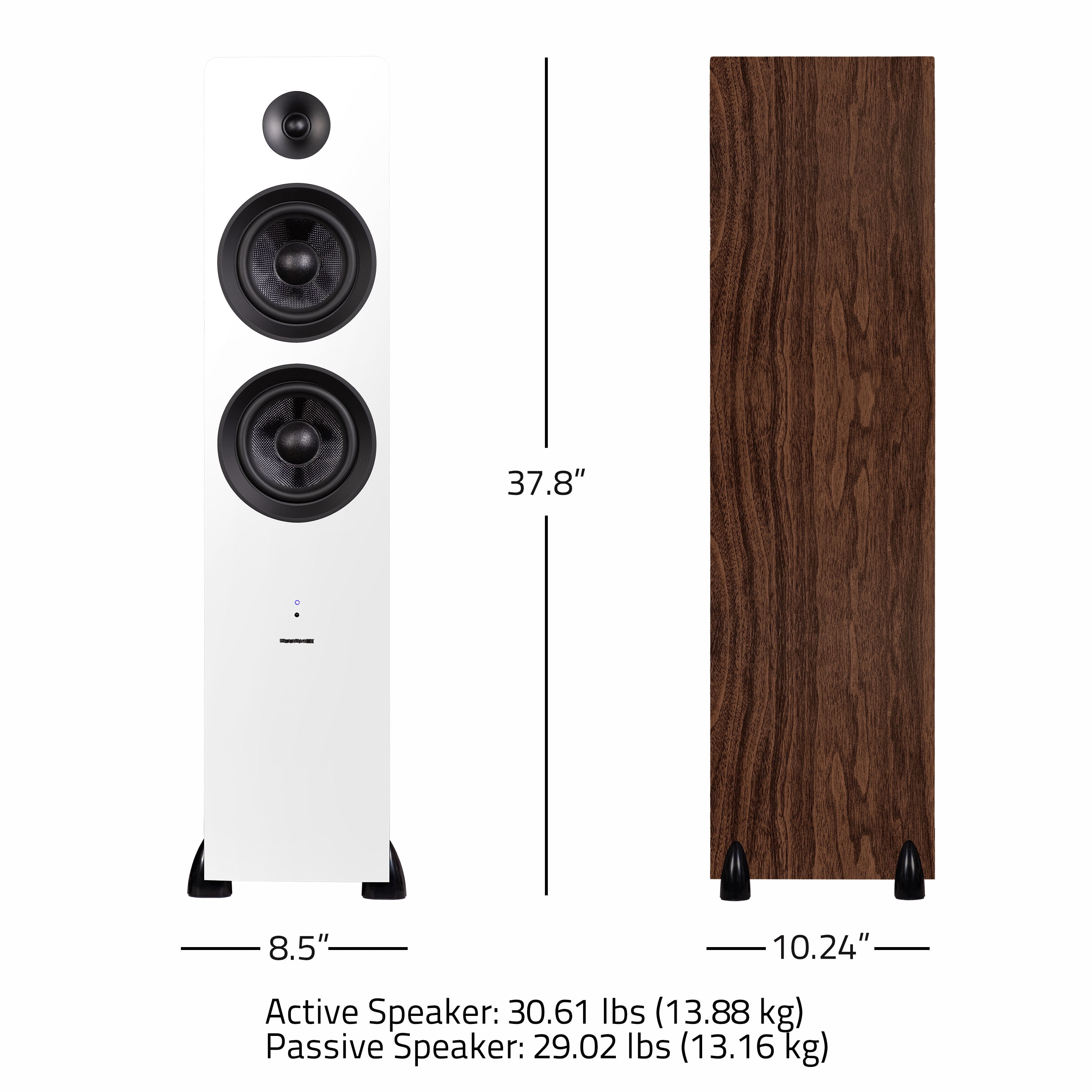 Fluance Ai81 Elite Powered 2-Way Floorstanding Tower Speakers, 150W Built-in Amplifier for 2.0 Stereo Music & Movie Listening, TV, Turntable, PC & Bluetooth - 2x RCA, Optical, Sub Out (White Walnut)