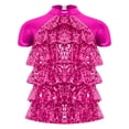 thumbnail image 4 of inlzdz Kids Girls Short Sleeve Metallic Mesh Tiered Sequined T-shirt Sparkly Club Party Dance Performance Wear Hot Pink 6, 4 of 6