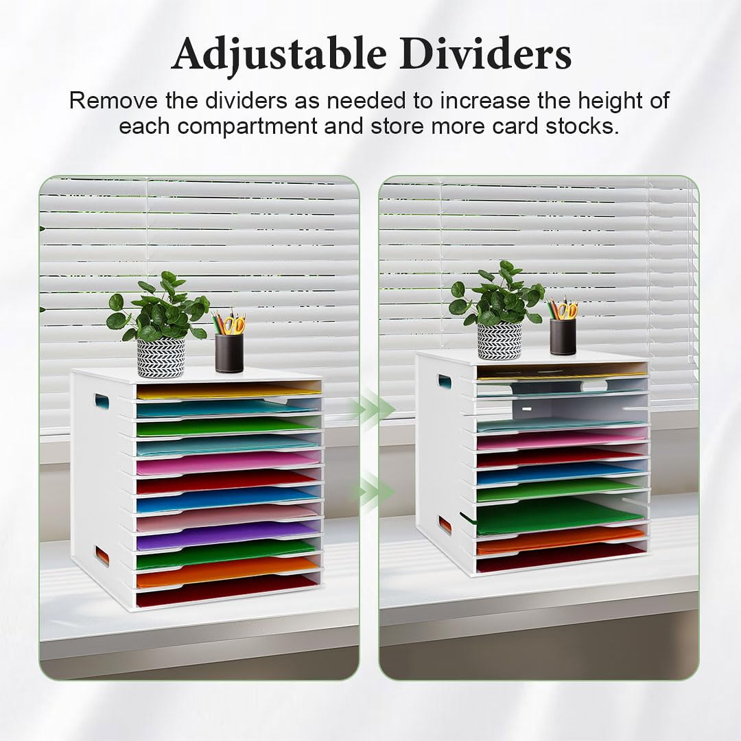 Scrapbook Paper Organizer for Sizes 12" x 12", 12 Slots File Sorter Storage, Document Holder, Desktop Scrapbook Paper Organizer Rack for Home Office School