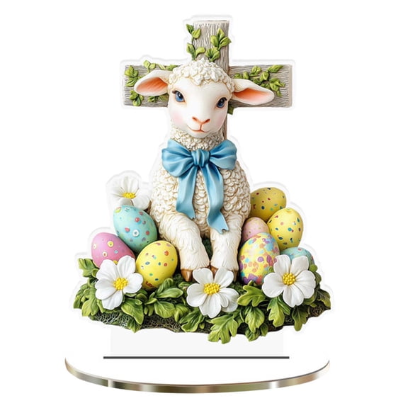 PEIBang Easter Desktop Decoration,2D Acrylic Lamb Table Centerpiece He Is Risen Decor Easter Decorations for Religious Home Office Tabletop Shelf