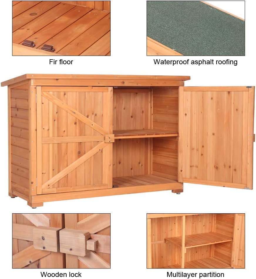 VINGLI Outdoor Wooden Storage Shed, 50.4” x 19.7” x 34.6” (L x W x H) Extra Large Garden Shed Outside Tool Cabinet with 2 Safety Latches, Patio Storage Organizer for Garden Yard Lawn Equipment