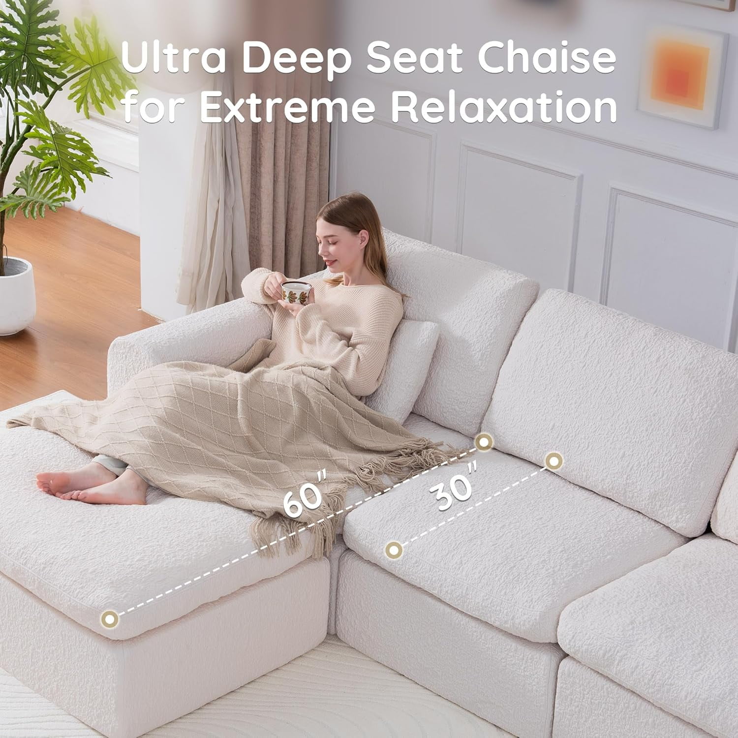 NeoNubo Modular Sectional Cloud Couch, Utra Soft L-Shaped Couch with Ottoman, Deep Seat Boneless Couches for Living Room Bedroom, No Assembly Required, White