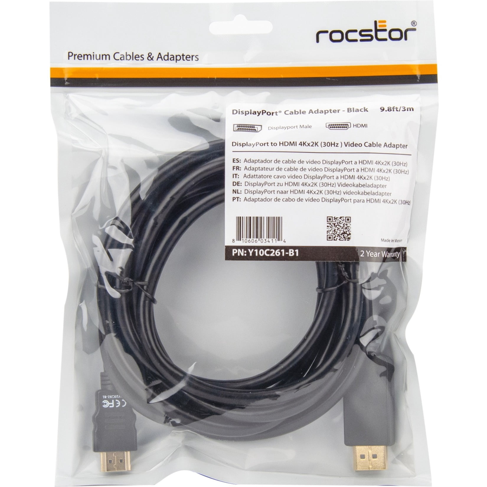 Rocstor Premium 6ft DisplayPort to HDMI Converter Cable Black Y10C261B1