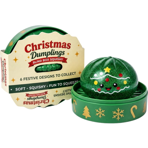 HZYZ 3.35" Giant Dumpling Squishy Mystery Box, Christmas Mystery Squishy Dumplings, Glitter Stress Relief Squeeze Balls with Steamer Box, Mystery Surprise Fidget Christmas Toys for Kids, Green