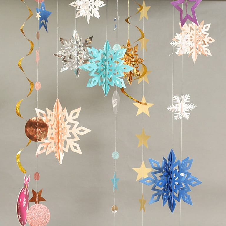GuassLee Christmas Hanging Snowflakes Decorations Clearance 15pcs 3D  Iridescent Paper Snowflakes Snow Flakes Garland for Winter Wonderland  Frozen
