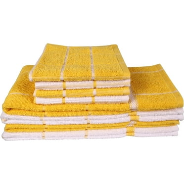 MALLOWEX Kitchen Towel and Dishcloth Set, Pack of 8 | 12 x 12 and 16 x 26 Inches | Super Soft and Absorbent Dish Towels | 100% Cotton Dish Rags for Drying Dishes | Quick Drying Tea Towels | Yellow