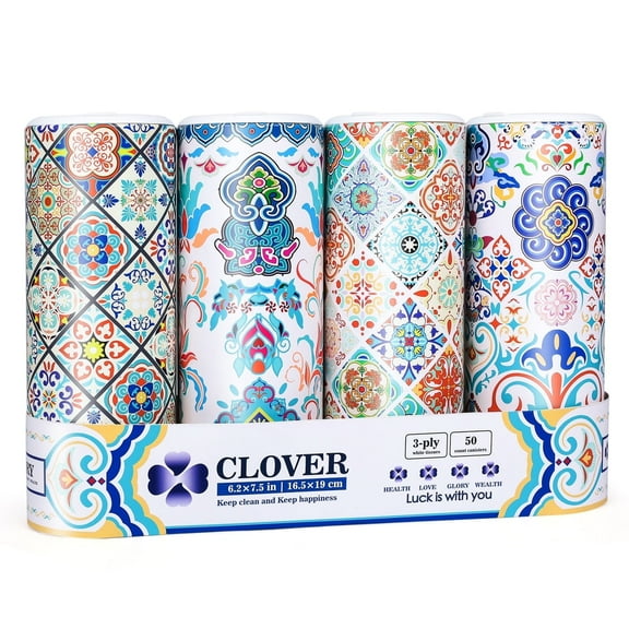 Clover Round Facial Tissues for Car or Small Space，4 Tubes 3-Ply Multi-Color Car Tissus for Travel