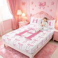 thumbnail image 3 of meiyoeat Pink Cute Bow Full Size Sheets For Girls,Dreamy Bowknot Monogram Print H Bed Sheets For Kids,4pcs, 3 of 6