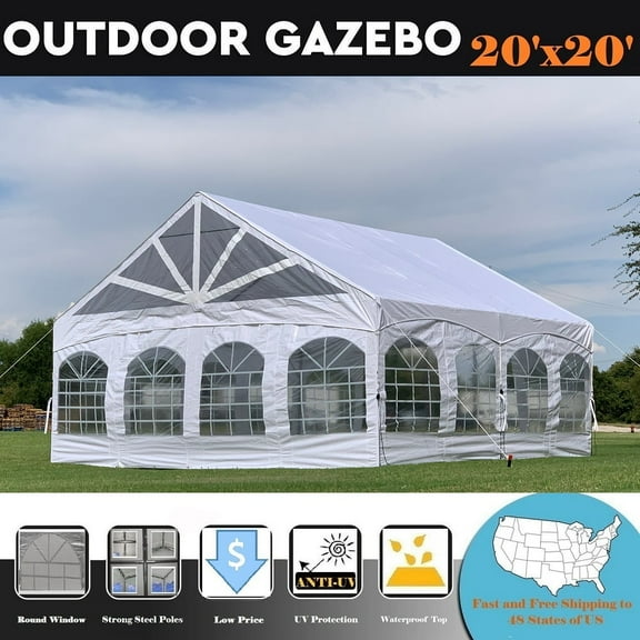 20'x20' PE Marquee - Party Tent Canopy Shelter with Clear Ends By DELTA Canopies