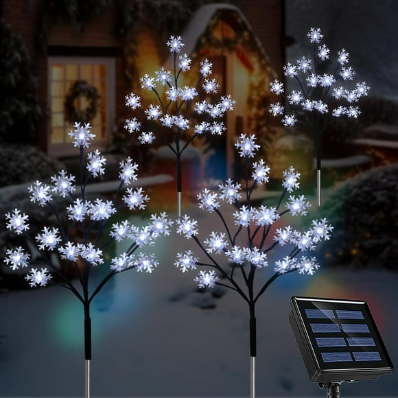 Luces solares Ohwewant en forma de estaca con forma de copo de nieve, 80 LED, paquete de 4