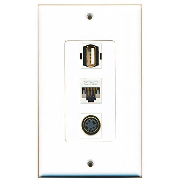 RiteAV - 1 Port USB A-A and 1 Port S-Video and 1 Port Cat5e Ethernet White Decorative Wall Plate