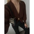 thumbnail image 2 of Elegante cárdigan de punto de un botón marrón para mujer, suéter suelto de manga larga con cuello en V liso, ropa de calle femenina de otoño 2024, 2 of 5