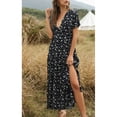 thumbnail image 4 of Vestido de manga corta Cuello en V profundo Corbata con cordón Cintura alta Volantes Una línea Dobladillo Estampado floral Vestido casual para el verano, 4 of 8