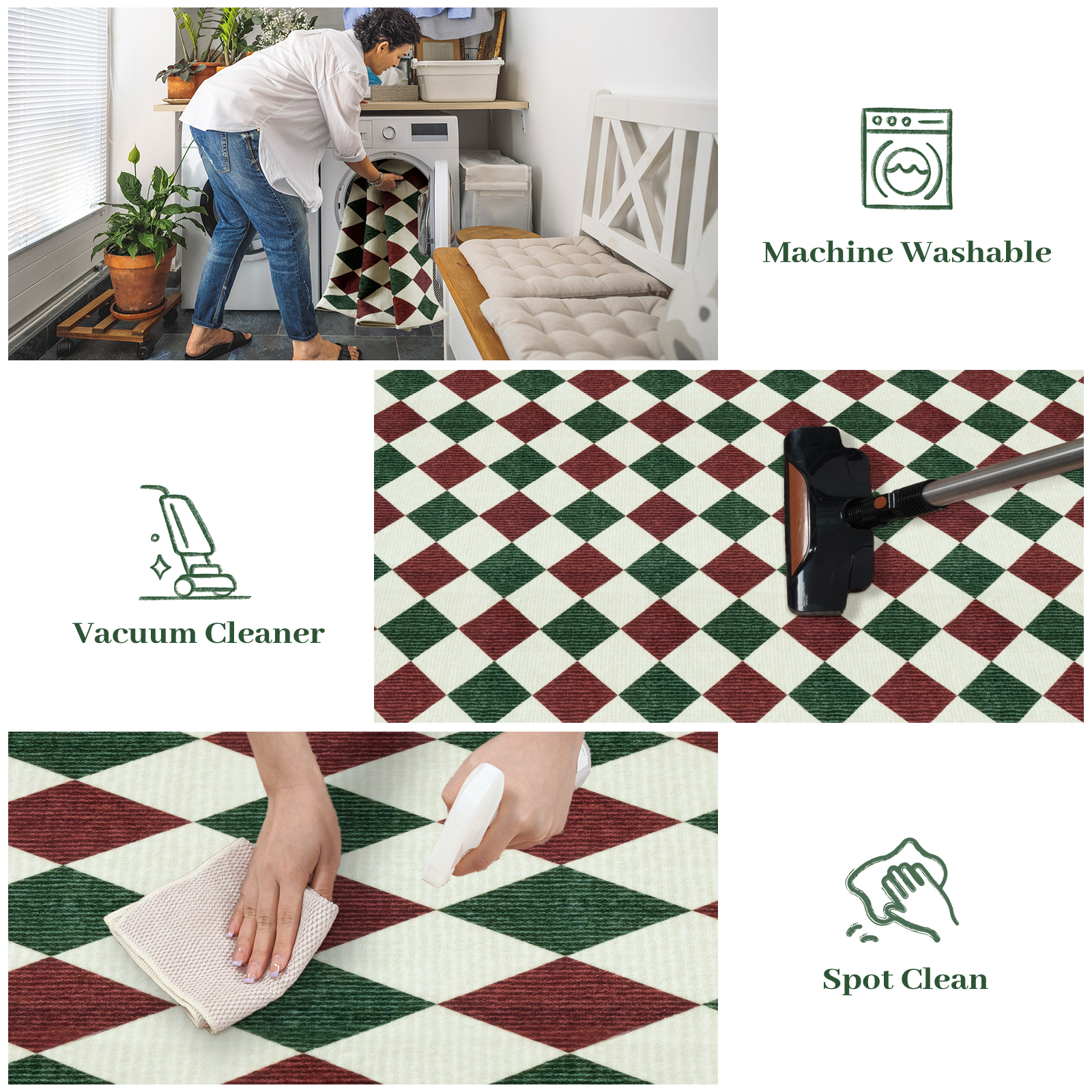 RUG ROBOT 2'6''x8' Christmas Runner Rugs for Hallway, Washable Non-Slip Checkered Kitchen Runner Rug, Farmhouse Xmas Holiday Rug for Entryway, Bedroom, Laundry Indoor Christmas Decor