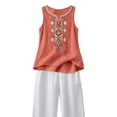 thumbnail image 7 of Womens Summer Tops Loose Embroidered Sleeveless V Neck Cotton Linen Tank Tops for Women Orange XL, 7 of 7
